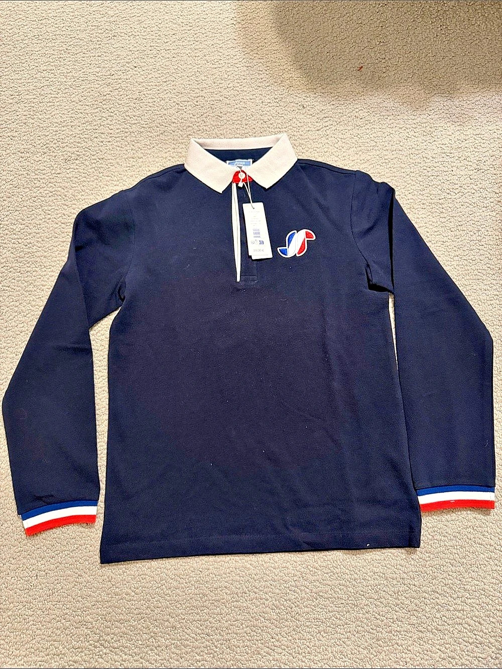Jacadi Goeland Polo Boys Blue & White Size 12 NWT